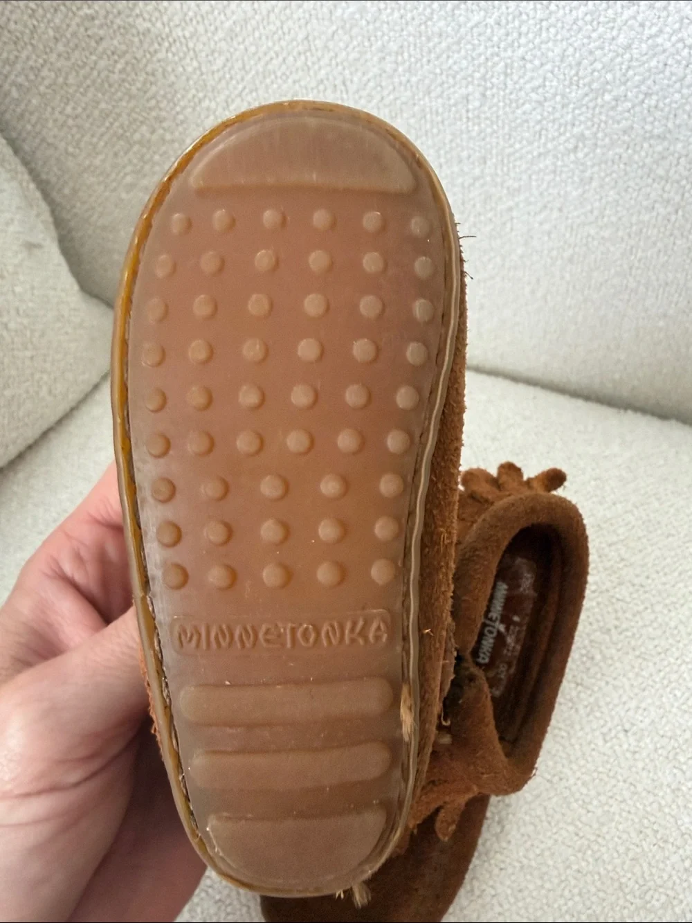 Minnetonka Chestnut Suede Fringe Moccasins for Kids